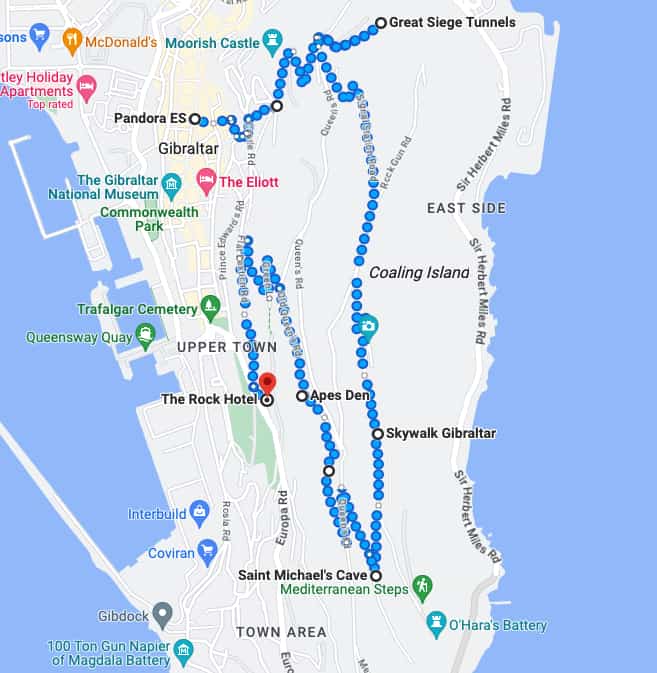 The best route for walking up the Rock of Gibraltar and exploring.