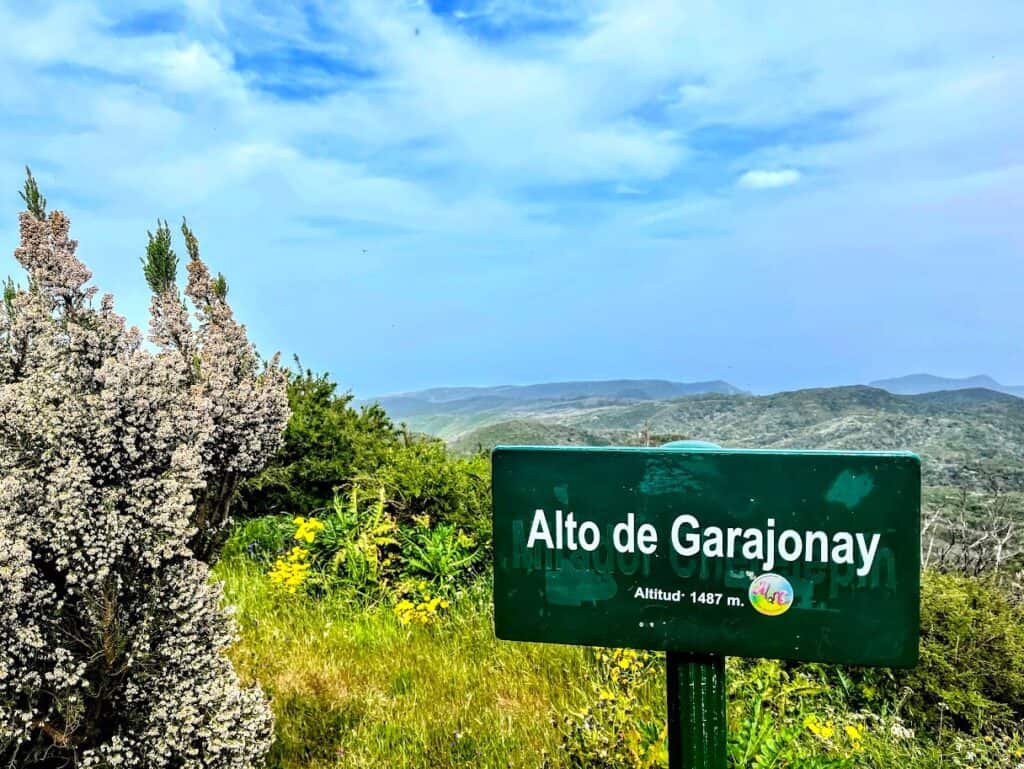 The sign for Alto de Garajonay marking a peak destination for a La Gomera itinerary