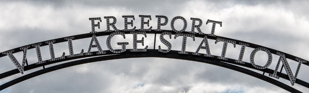 he welcoming sign of Freeport Village Station, a great shopping stop on the route from Massachusetts to Maine.