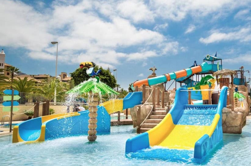 Colorful water slides and play area at GF Victoria, perfect for the best hotels in South Tenerife for families.