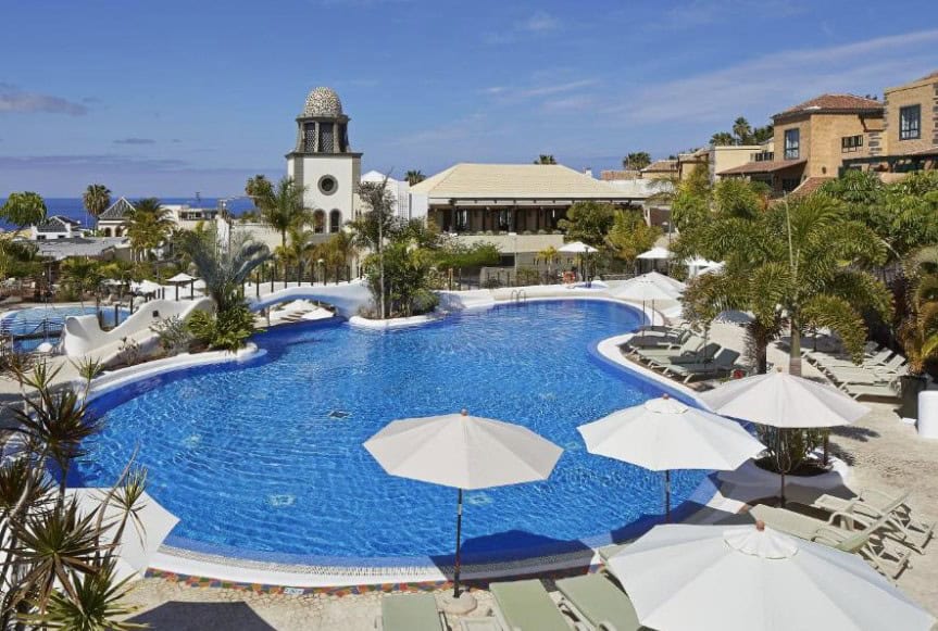 The picturesque pool area of Hotel Suite Villa Maria, making it one of the best boutique hotels in South Tenerife.