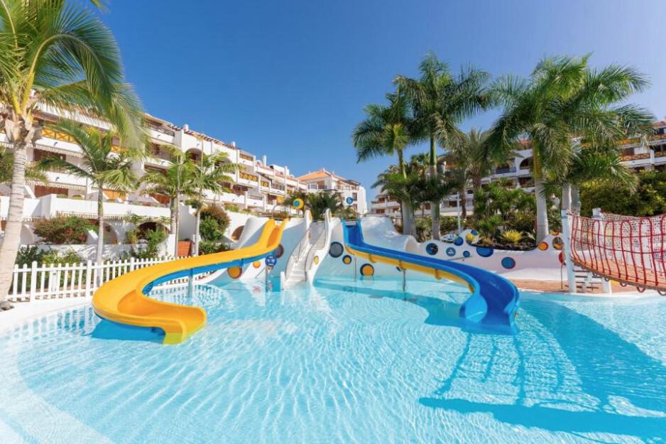This family-friendly resort with colorful water slides and a lively pool area is ideal for those looking for the best hotels in Los Cristianos on the beach.