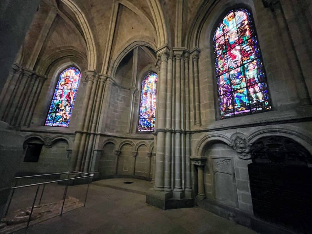 Beautiful stained-glass windows inside the Cathédrale de Lausanne, a key historical landmark in the city’s Old Town. Visiting this cathedral is one of the top Lake Geneva, Switzerland things to do for history enthusiasts.